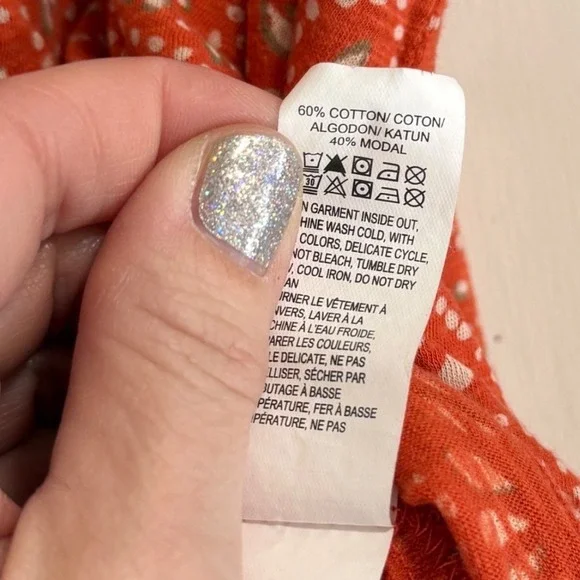 Lucky Brand Orange Medallion Print Split Tie Neck Peasant Blouse Top L - Picture 4 of 6